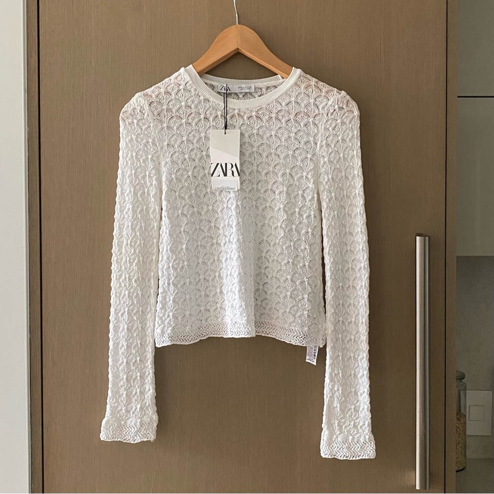 Zara pointelle crochet knit sweater top